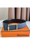 Hermes Tube H Reversible Belt 38MM in Blue Clemence Leather