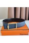 Hermes Tube H Reversible Belt 38MM in Blue Clemence Leather