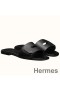 Hermes View Sandals In Black Calfskin leather
