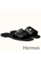 Hermes View Sandals In Black Patent leather