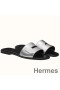 Hermes View Sandals In Silver Epsom Leather