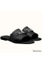 Hermes Villa Sandals In Black Calfskin