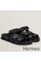 Hermes Women's Chypre Sandals In Black Calfskin