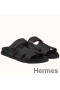 Hermes Women's Chypre Sandals In Black Epsom Calfskin
