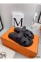 Hermes Women's Chypre Sandals In Black Epsom Calfskin