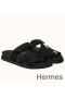 Hermes Women's Chypre Sandals In Black Suede Calfskin