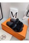 Hermes Women's Chypre Sandals In Black Suede Calfskin