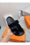 Hermes Women's Chypre Sandals In Black Suede Calfskin