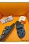 Hermes Women's Chypre Sandals In Blue Suede Calfskin