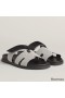 Hermes Women's Chypre Sandals In Canvas with Black Leather