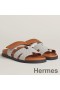 Hermes Women's Chypre Sandals In Canvas with Brown Leather
