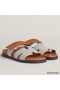 Hermes Women's Chypre Sandals In Canvas with Brown Leather