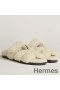 Hermes Women's Chypre Sandals In Off White Shearling
