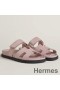 Hermes Women's Chypre Sandals In Pink Suede Calfskin