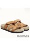 Hermes Women's Chypre Sandals in Beige Suede with Shearling