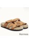 Hermes Women's Chypre Sandals in Beige Suede with Shearling