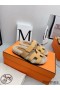 Hermes Women's Chypre Sandals in Beige Suede with Shearling
