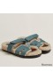 Hermes Women's Chypre Sandals in Blue Suede with Shearling