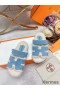 Hermes Women's Chypre Sandals in Blue Suede with Shearling