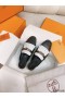 Hermes Women's Oz Mules with Fringed in Black/White Leather