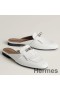 Hermes Women's Oz Mules with Fringed in White Leather