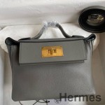 Hermes 24/24 Mini 21 Handmade Bag in Gris Meyer Evercolor Leather