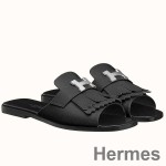 Hermes Auteuil Sandals In Black Calfskin