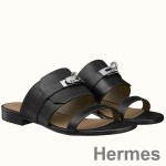 Hermes Avenue Sandals In Black Calfskin