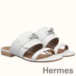 Hermes Avenue Sandals In White Calfskin