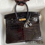 Hermes Birkin 25 Handmade Bag In Black Crocodile Niloticus Shiny Skin