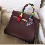 Hermes Birkin 25 Handmade Bag In Burgundy Swift Leather