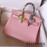Hermes Birkin 25 Handmade Bag In Pink Swift Leather