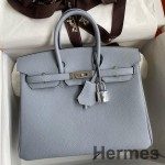 Hermes Birkin 25 Retourne Handmade Bag In Blue Lin Clemence Leather