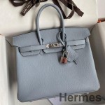 Hermes Birkin 25 Retourne Handmade Bag In Blue Lin Epsom Calfskin
