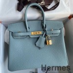 Hermes Birkin 25 Retourne Handmade Bag In Ciel Clemence Leather