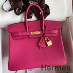 Hermes Birkin 25 Retourne Handmade Bag In Rose Tyrien Clemence Leather