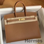 Hermes Birkin 25 Sellier Handmade Bag In Gold Epsom Calfskin