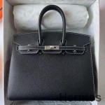 Hermes Birkin 25 Sellier Handmade Bag In Noir Epsom Calfskin