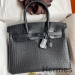 Hermes Birkin 30 Handmade Bag In Black Crocodile Niloticus Matte Skin
