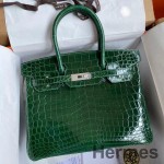 Hermes Birkin 30 Handmade Bag In Malachite Crocodile Niloticus Shiny Skin