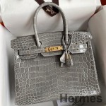 Hermes Birkin 30 Handmade Bag In Tourterelle Crocodile Niloticus Shiny Skin