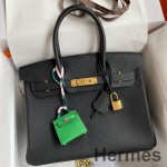 Hermes Birkin 30 Retourne Handmade Bag In Black Clemence Leather