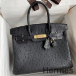 Hermes Birkin 30 Retourne Handmade Bag In Black Ostrich Leather