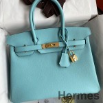 Hermes Birkin 30 Retourne Handmade Bag In Blue Atoll Epsom Calfskin