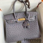 Hermes Birkin 30 Retourne Handmade Bag In Gris Asphalt Ostrich Leather