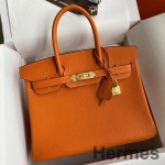 Hermes Birkin 30 Retourne Handmade Bag In Orange Clemence Leather