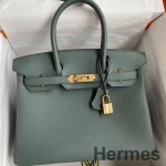 Hermes Birkin 30 Retourne Handmade Bag In Vert Amande Clemence Leather