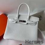 Hermes Birkin 30 Retourne Handmade Bag In White Clemence Leather