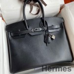Hermes Birkin 35 Retourne Handmade Bag In Black Box Calfskin