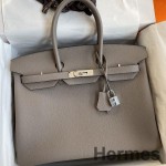 Hermes Birkin 35 Retourne Handmade Bag In Gris Asphalt Clemence Leather